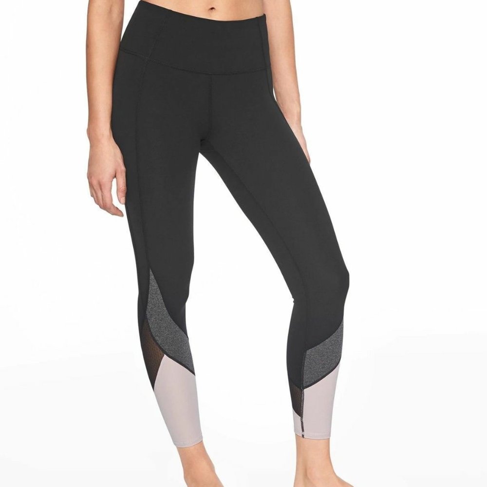 Athleta Color Block & Mesh Leg Athletic Leggings Black/Blush Size XSmall